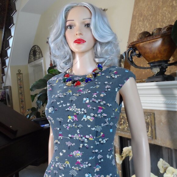 Moschino CheapandChic Gray Multi Printed Wool Blend Sheath Dress Size S - Picture 5 of 16